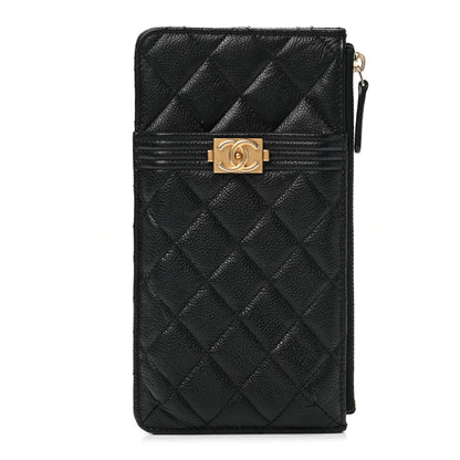 Chanel Caviar Quilted Boy Flat Wallet Pouch Black 1 of 7