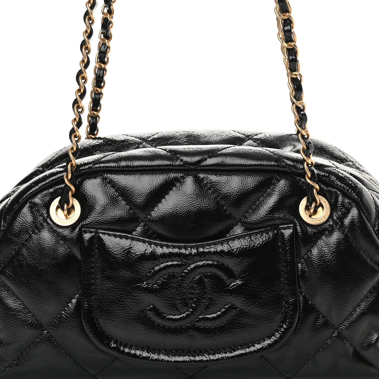 Chanel Shiny Aged Calfskin Quilted Bowler Bag Black 8 of 11