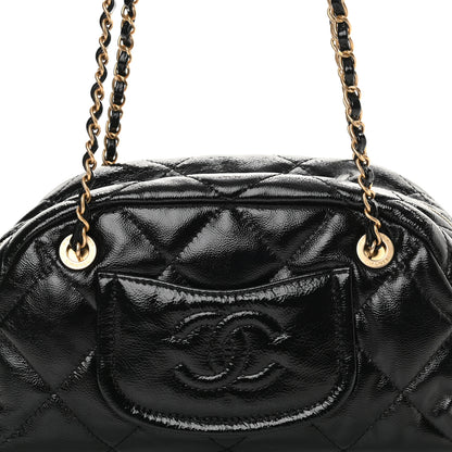Chanel Shiny Aged Calfskin Quilted Bowler Bag Black 8 of 11