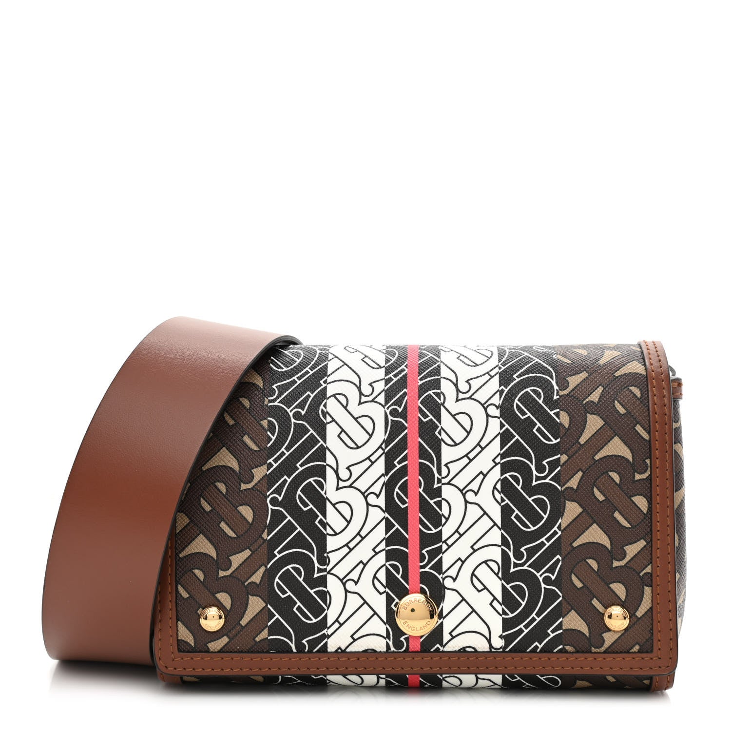 Burberry E-Canvas Monogram Stripe Hackberry Crossbody Bag Bridle Brown 1 of 11