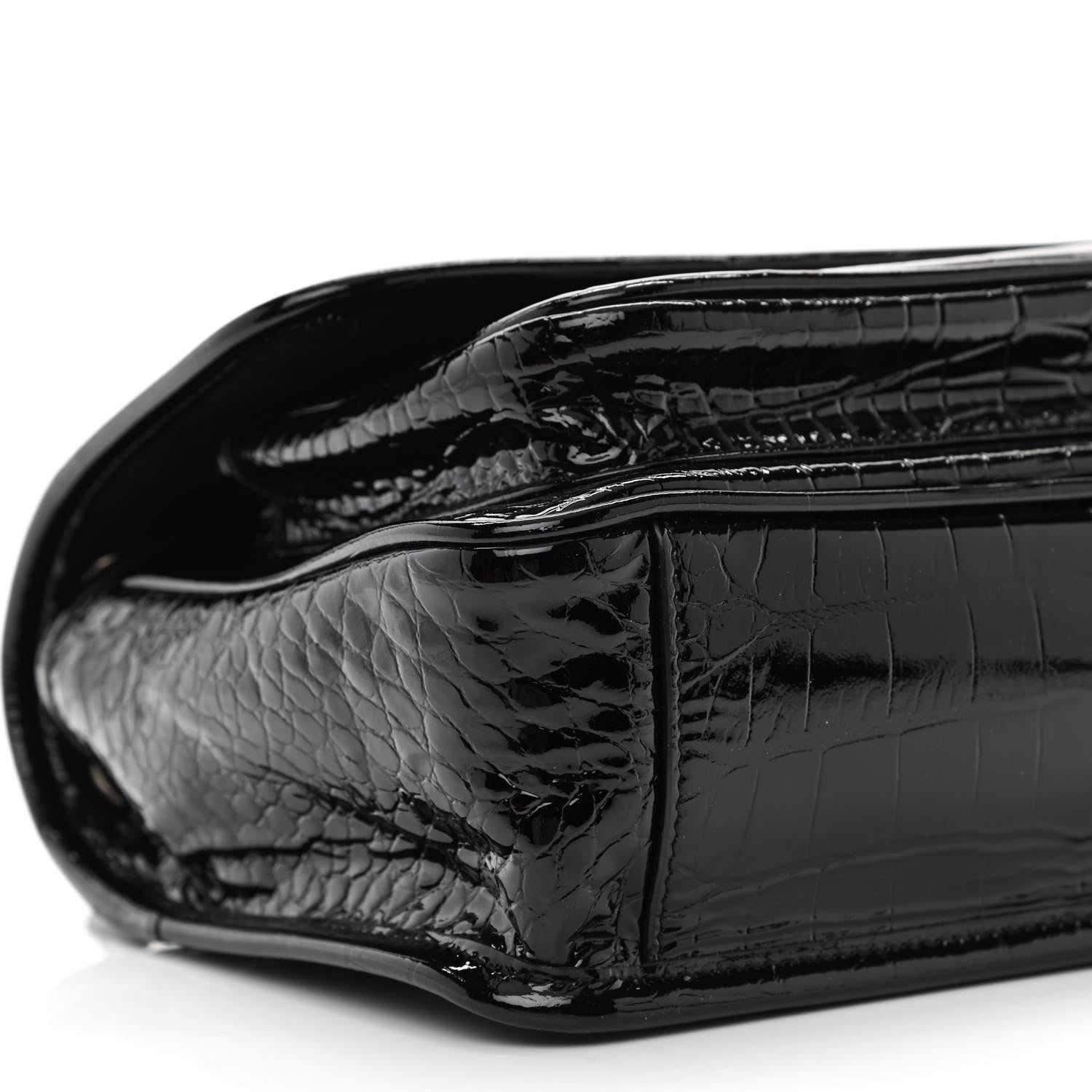 Saint Laurent Calfskin Crocodile Embossed Matelasse Monogram Baby Niki Chain Satchel Black 9 of 10