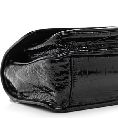 Saint Laurent Calfskin Crocodile Embossed Matelasse Monogram Baby Niki Chain Satchel Black 9 of 10