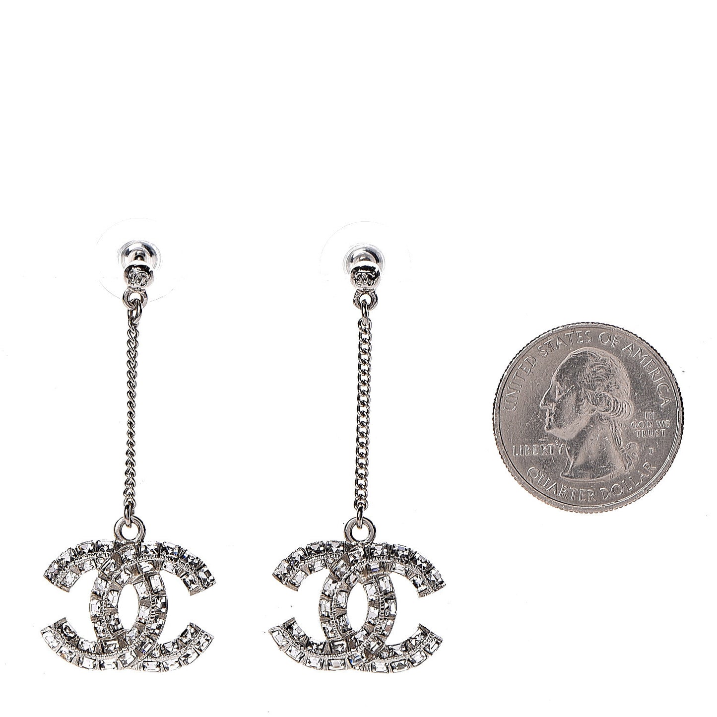 Baguette Crystal CC Drop Earrings Silver