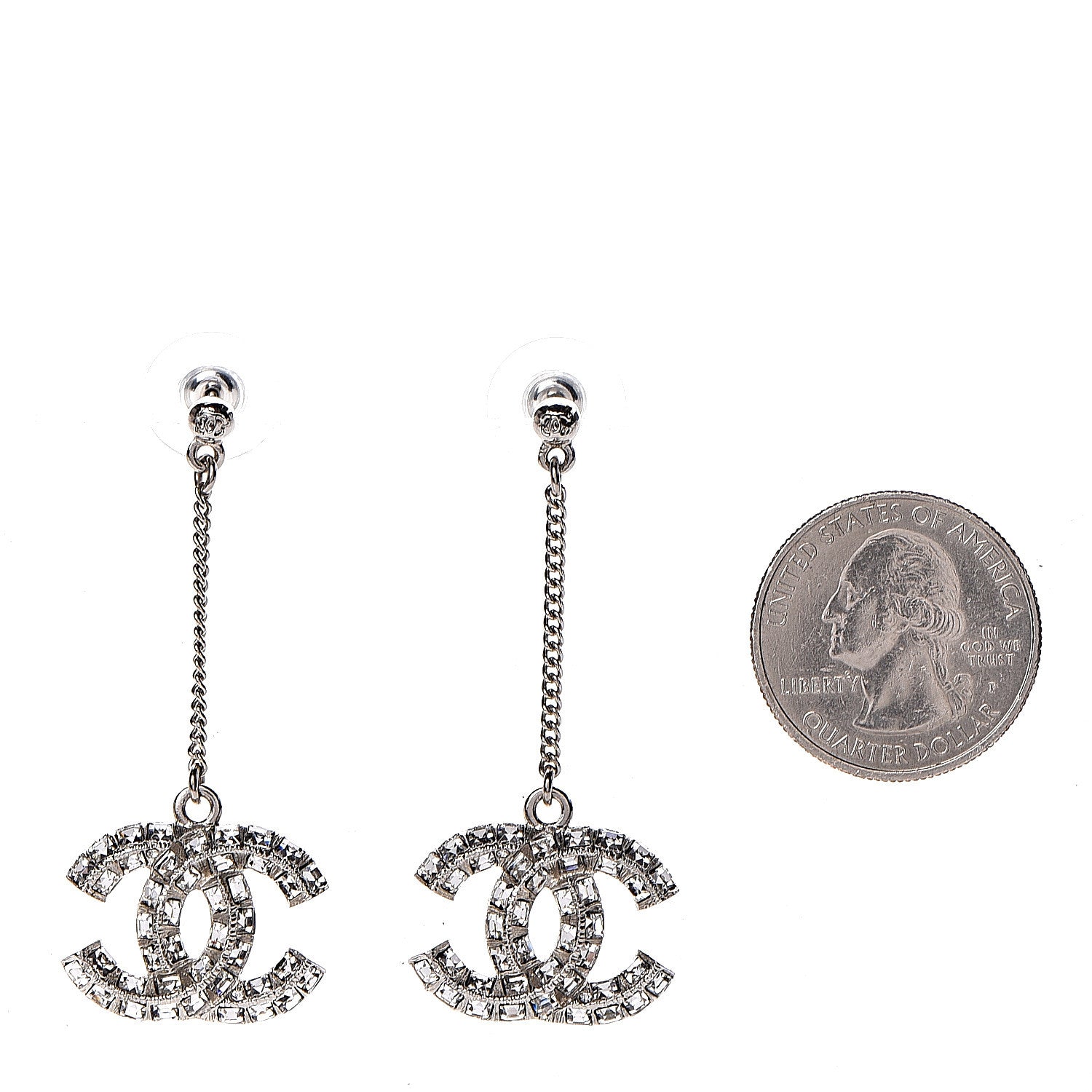 Chanel Baguette Crystal CC Drop Earrings Silver 2 of 3