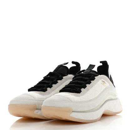 Chanel Velvet Calfskin Mixed Fibers CC Sneakers 41 Ivory Black 3 of 9