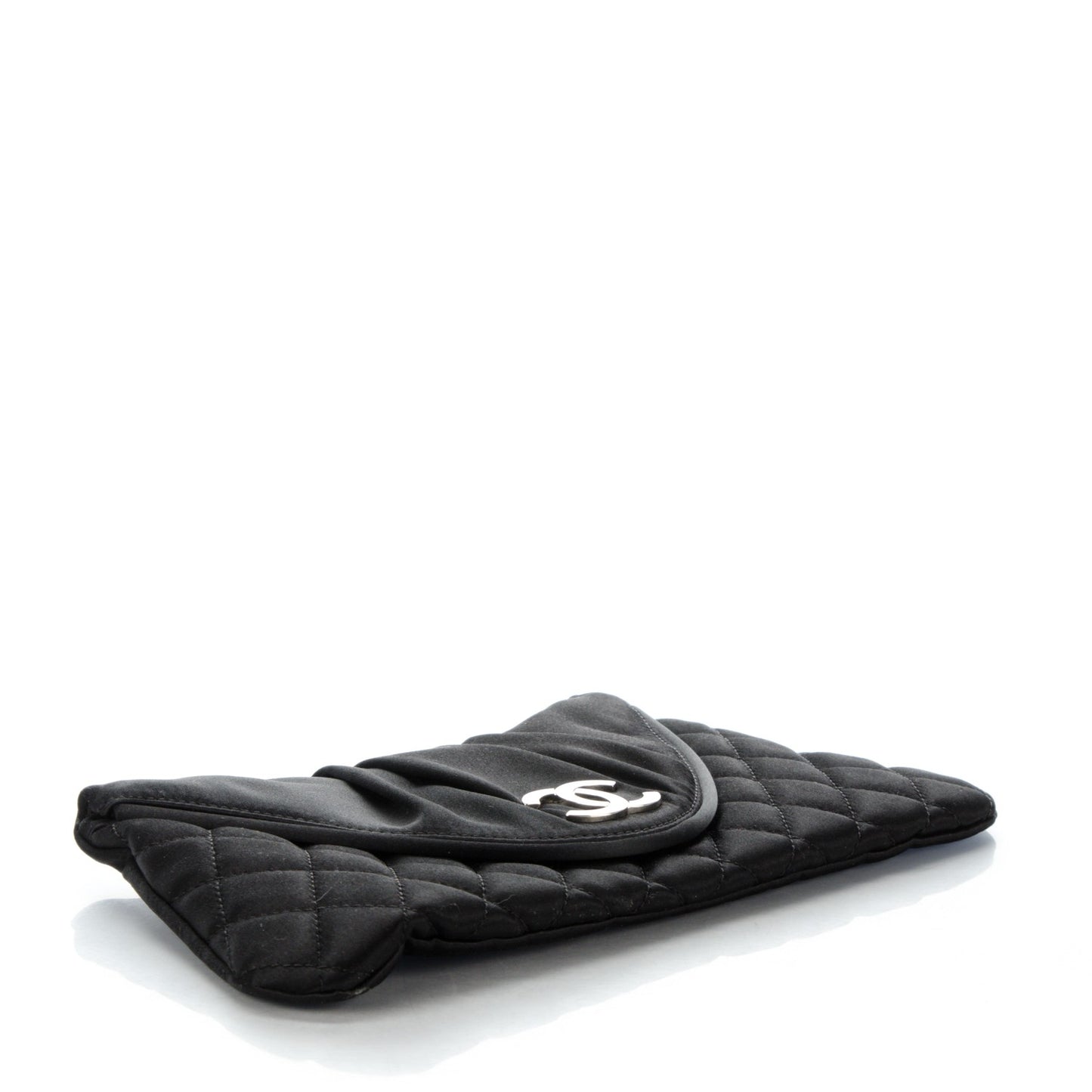 Satin Quilted Flap Clutch Black
