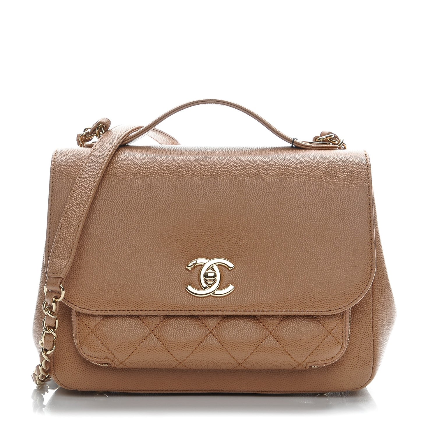 Caviar Quilted Small Business Affinity Flap Camel