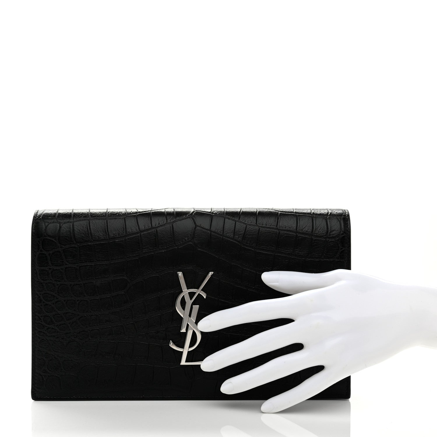 Saint Laurent Calfskin Crocodile Embossed Classic Kate Monogram Clutch Black 2 of 8