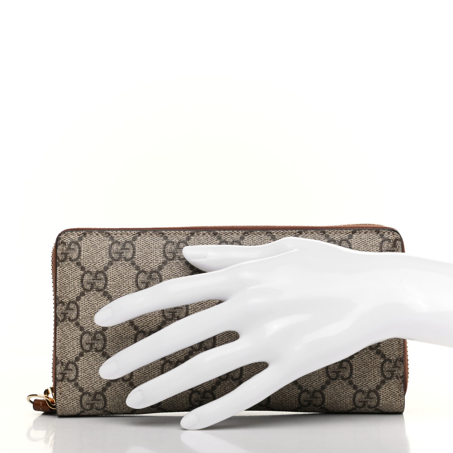 Gucci GG Supreme Monogram Cuoio Toscano Zip Around Wallet Beige Ebony Cuir 2 of 8