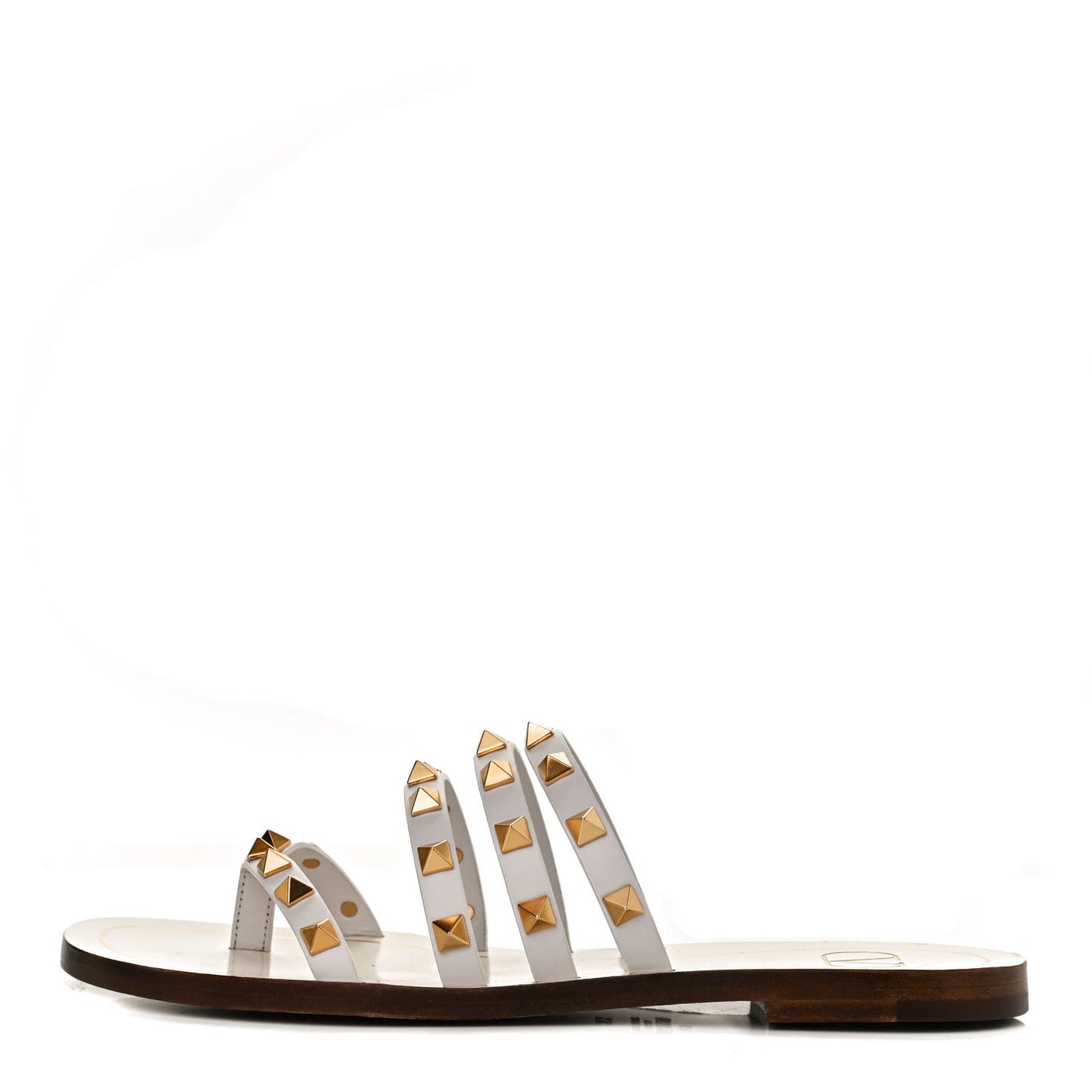 Calfskin Rockstud Flair Caged Flat Slide Sandals 36.5 White