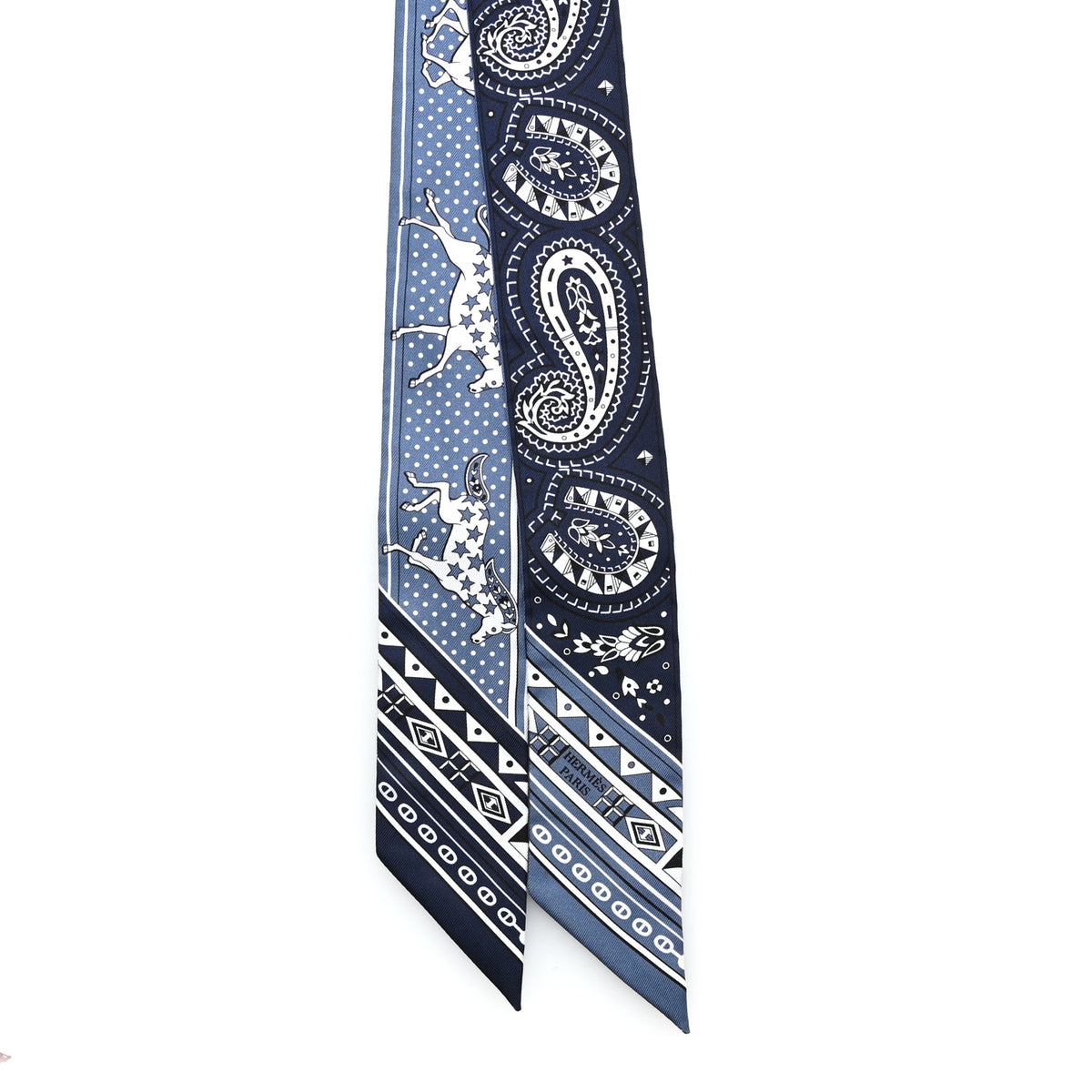Hermes Silk Cheval De Coeur Bandana Twilly Bleu Jean Marine 2 of 3