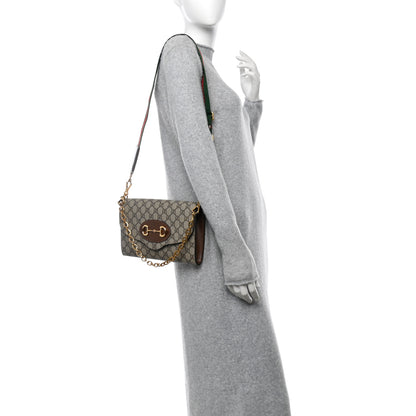 Gucci GG Supreme Monogram Azalea Calfskin Web Small Horsebit 1955 Crossbody Bag Beige Ebony Brown Sugar 2 of 11