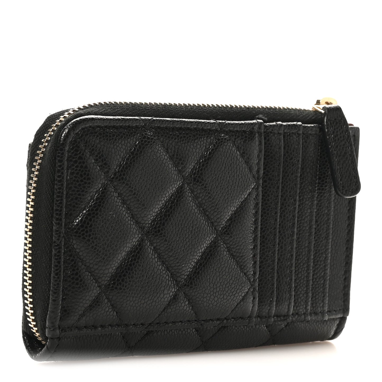 Caviar Quilted CC Zip Around Card Holder Black