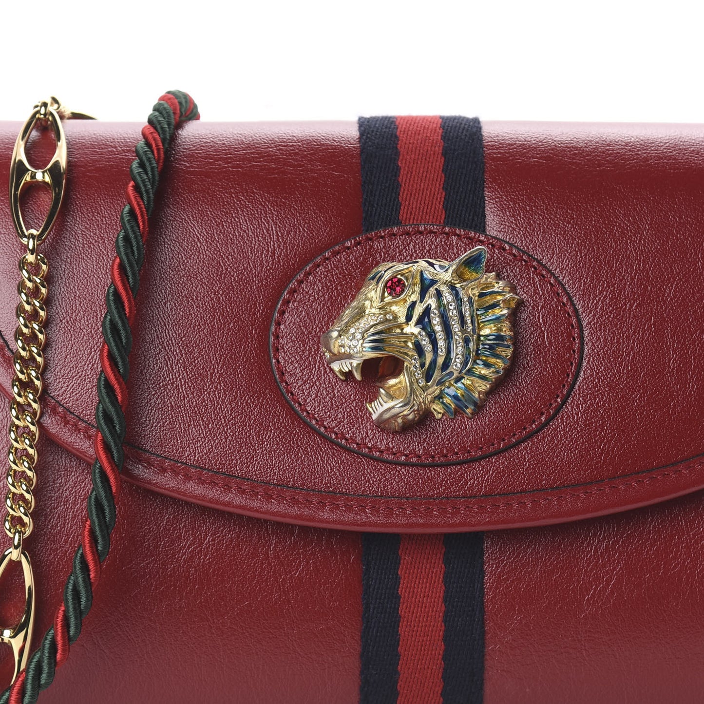 Textured Calfskin Web Rajah Slim Flap Shoulder Bag Romantic Cherry