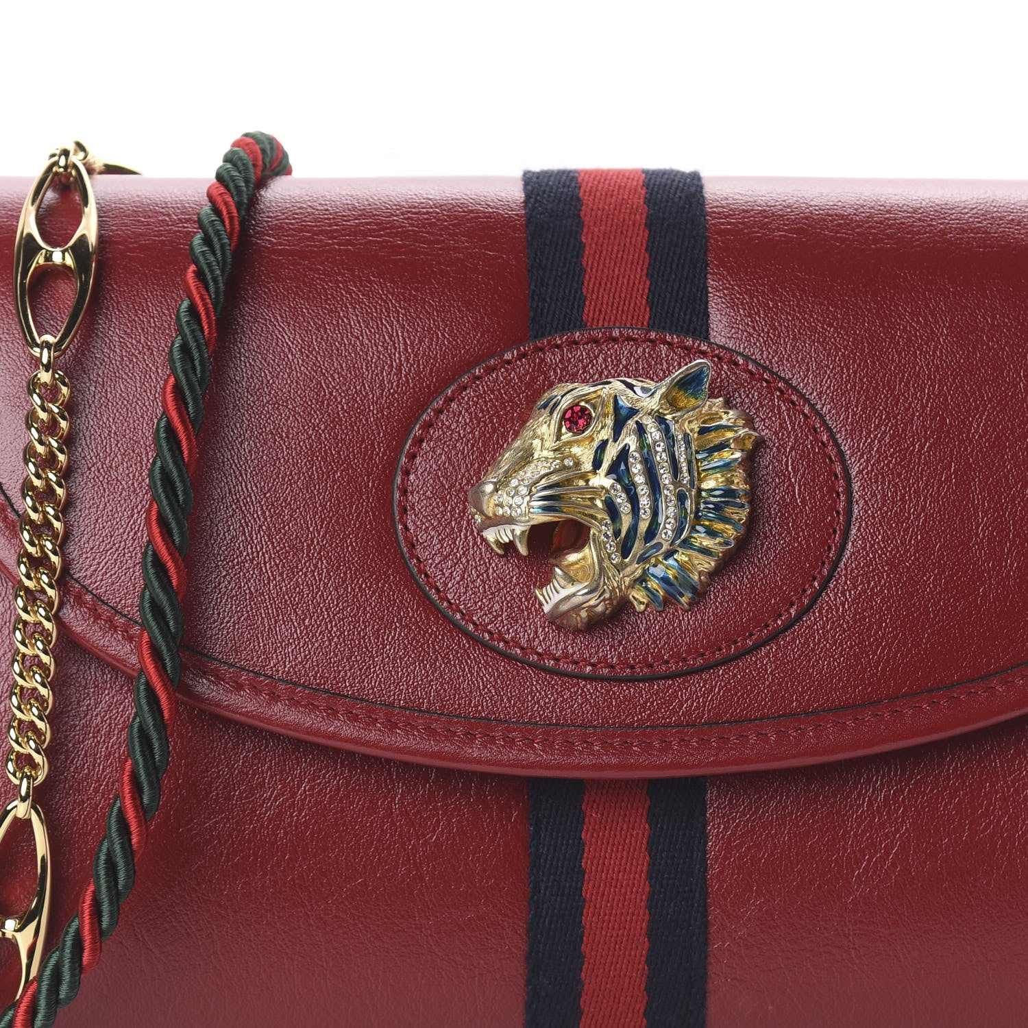Gucci Textured Calfskin Web Rajah Slim Flap Shoulder Bag Romantic Cherry 6 of 8