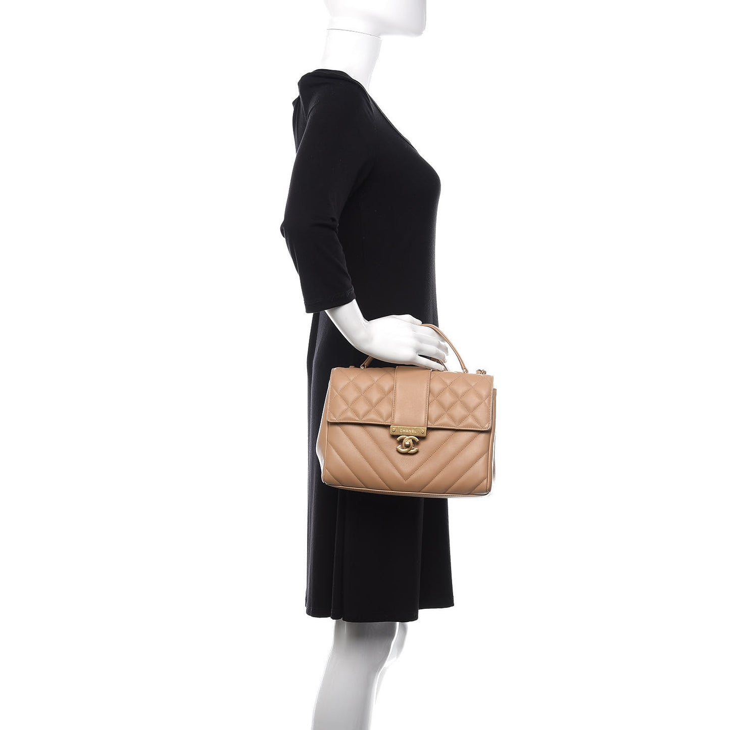 Calfskin Quilted Chevron In The City Bag Beige