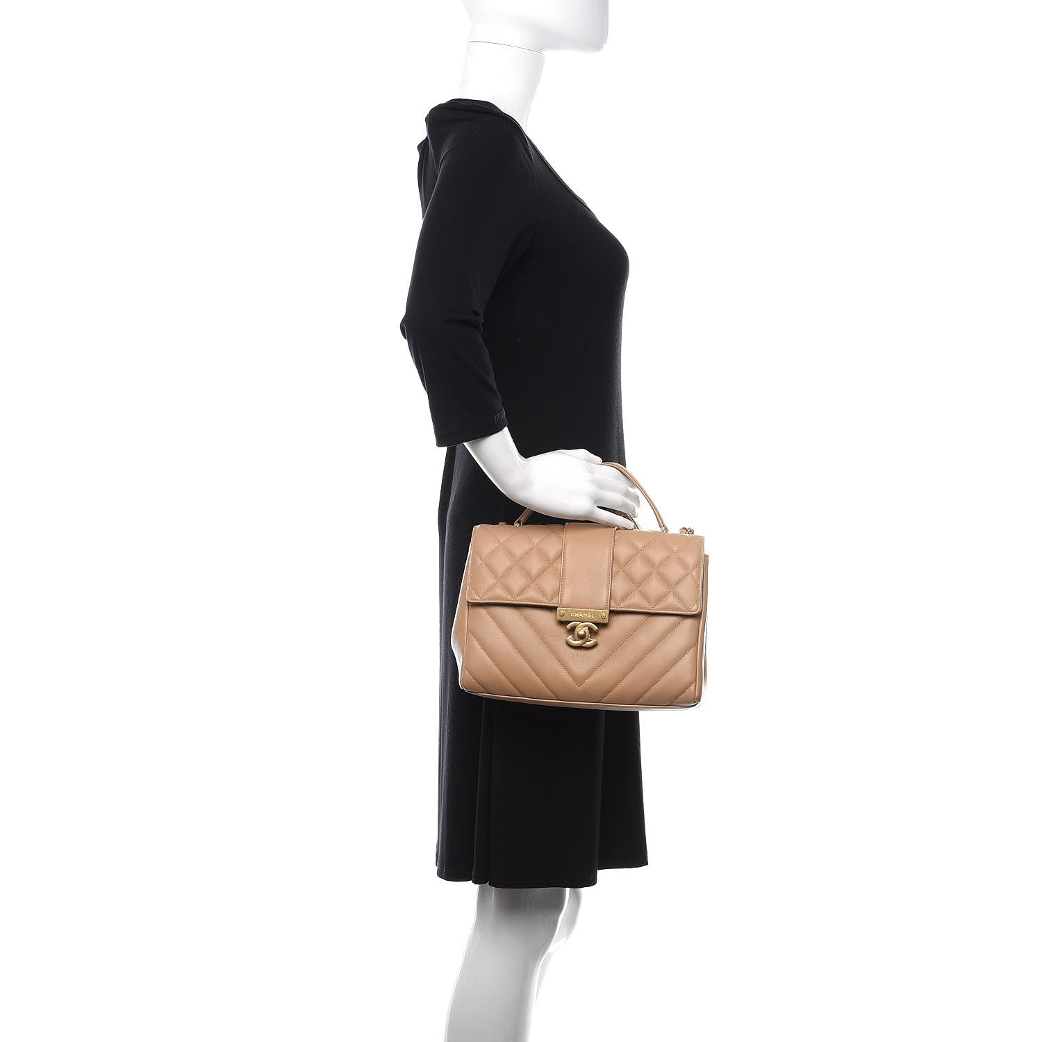 Chanel Calfskin Quilted Chevron In The City Bag Beige 3 of 12