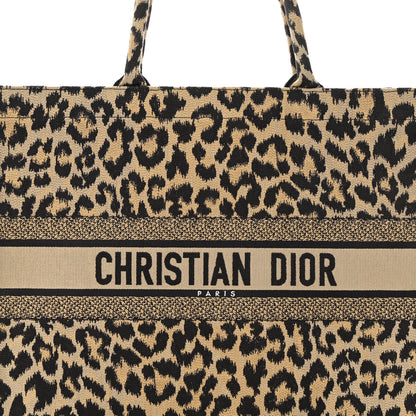 Christian Dior Canvas Mizza Embroidered Large Leopard Book Tote Beige 8 of 11