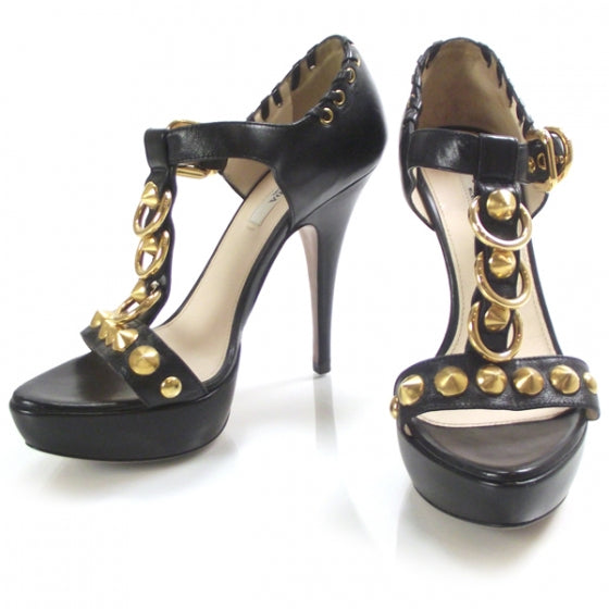 Prada Leather Studded Platform Heels 35 Black 1 of 6