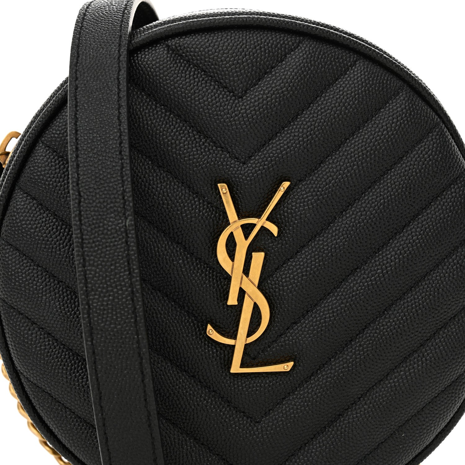 Saint Laurent Grain De Poudre Matelasse Chevron Quilted Round Vinyle Camera Bag Black 8 of 11
