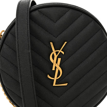 Saint Laurent Grain De Poudre Matelasse Chevron Quilted Round Vinyle Camera Bag Black 8 of 11