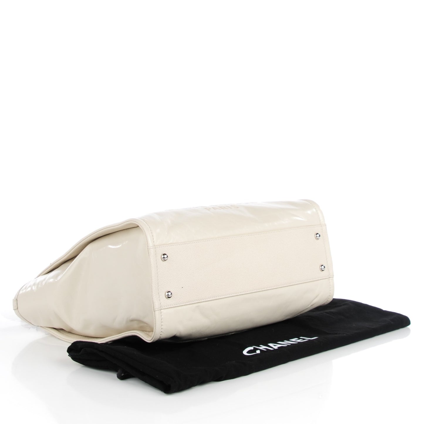 Glazed Calfskin Small Deauville Tote Ivory
