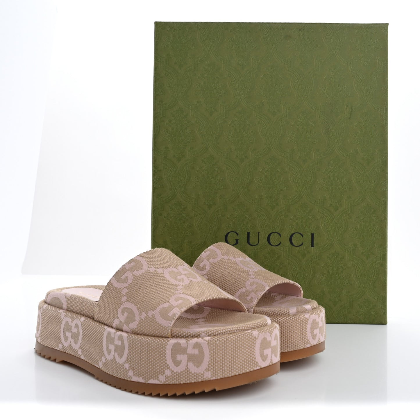 Monogram Jumbo GG Angelina Platform 55mm Slide Sandals 37.5 Beige Perfect Pink
