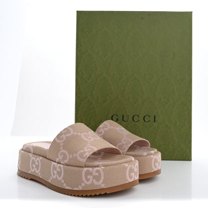 Gucci Monogram Jumbo GG Angelina Platform 55mm Slide Sandals 37.5 Beige Perfect Pink 10 of 10