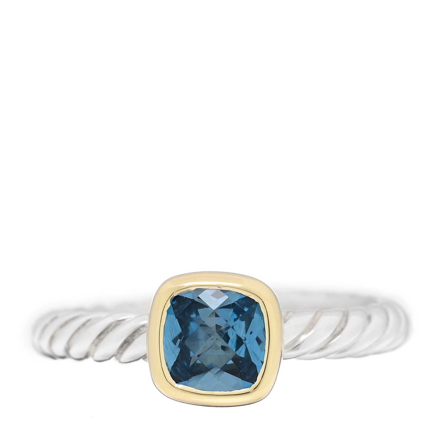Sterling Silver 18K Yellow Gold Blue Topaz Cushion Ring 52 6