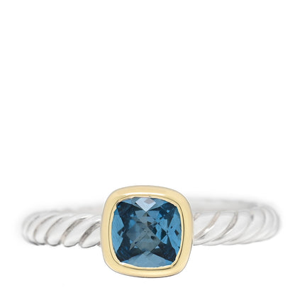 David Yurman Sterling Silver 18K Yellow Gold Blue Topaz Cushion Ring 52 6 1 of 4