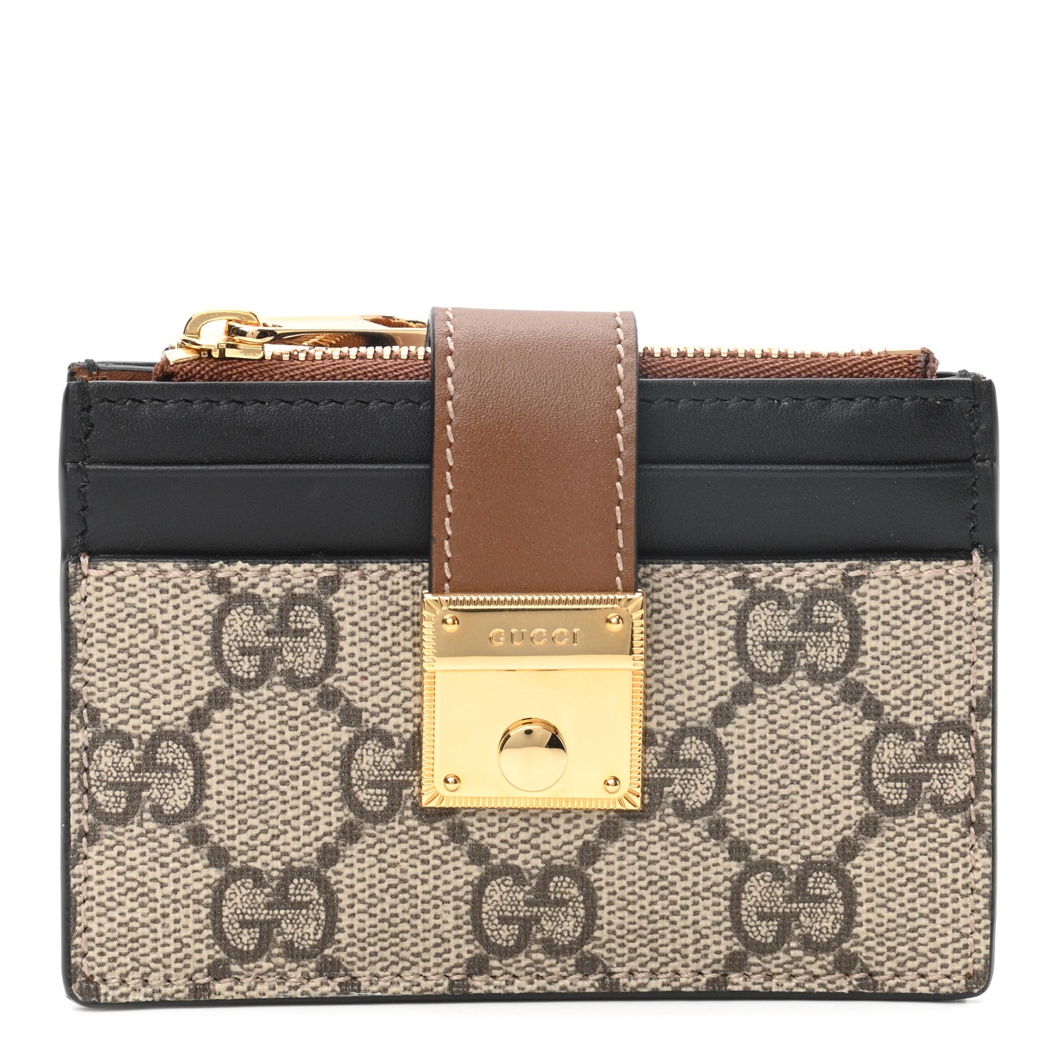 Gucci GG Supreme Monogram Padlock Card Case Wallet Beige Ebony 1 of 6