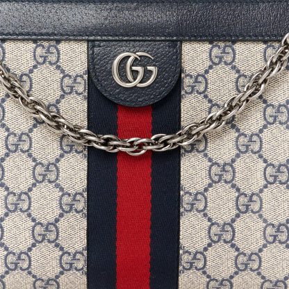 Gucci GG Supreme Monogram Textured Dollar Calfskin Web Small Ophidia Chain Shoulder Bag Beige Blue 8 of 10