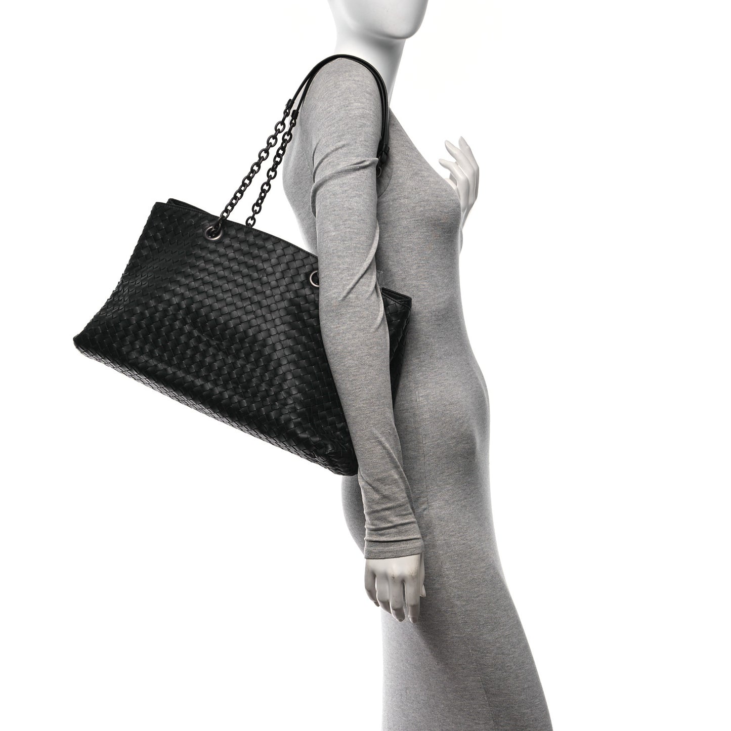 Nappa Intrecciato Classic Chain Strap Tote Black