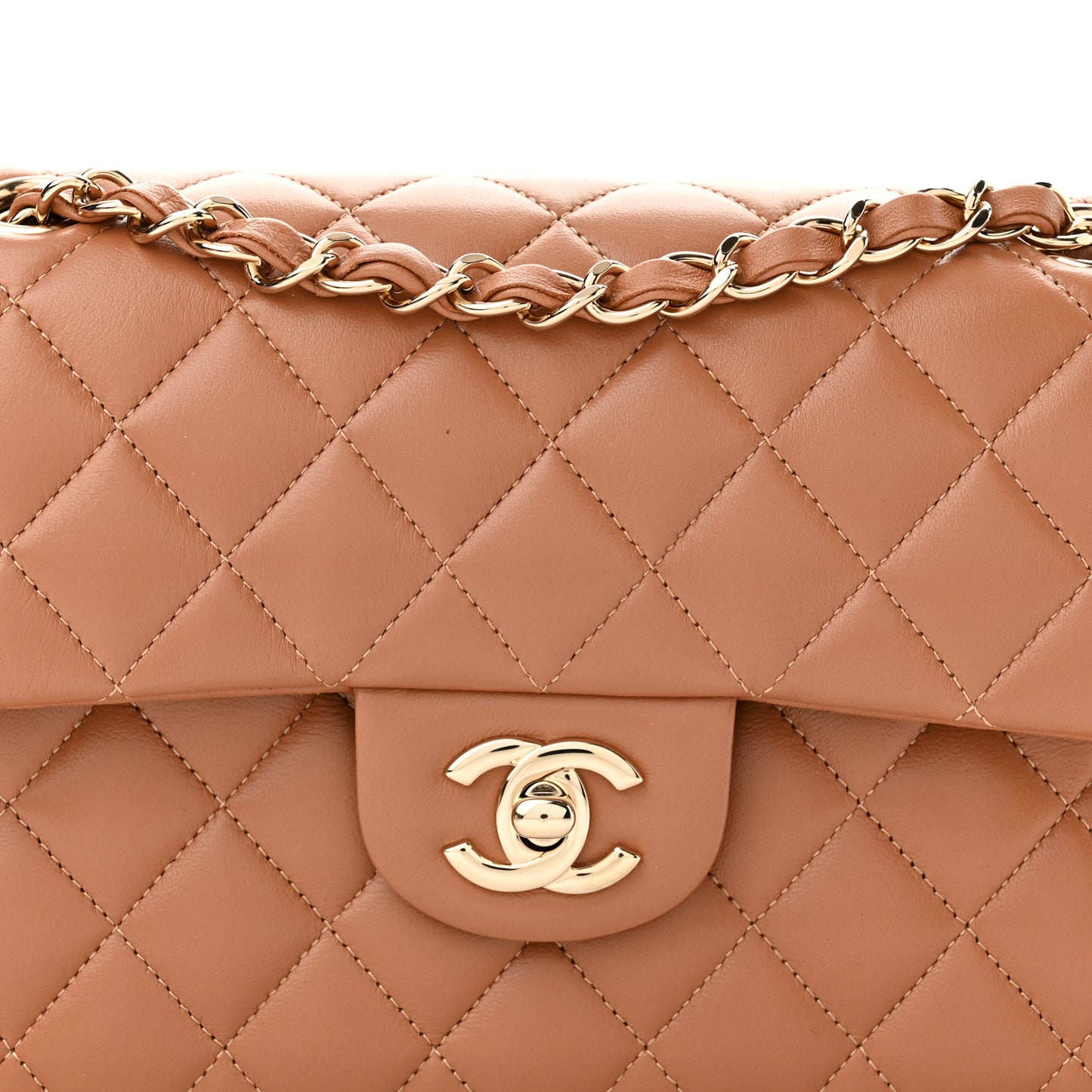 Lambskin Quilted Small Double Flap Brown