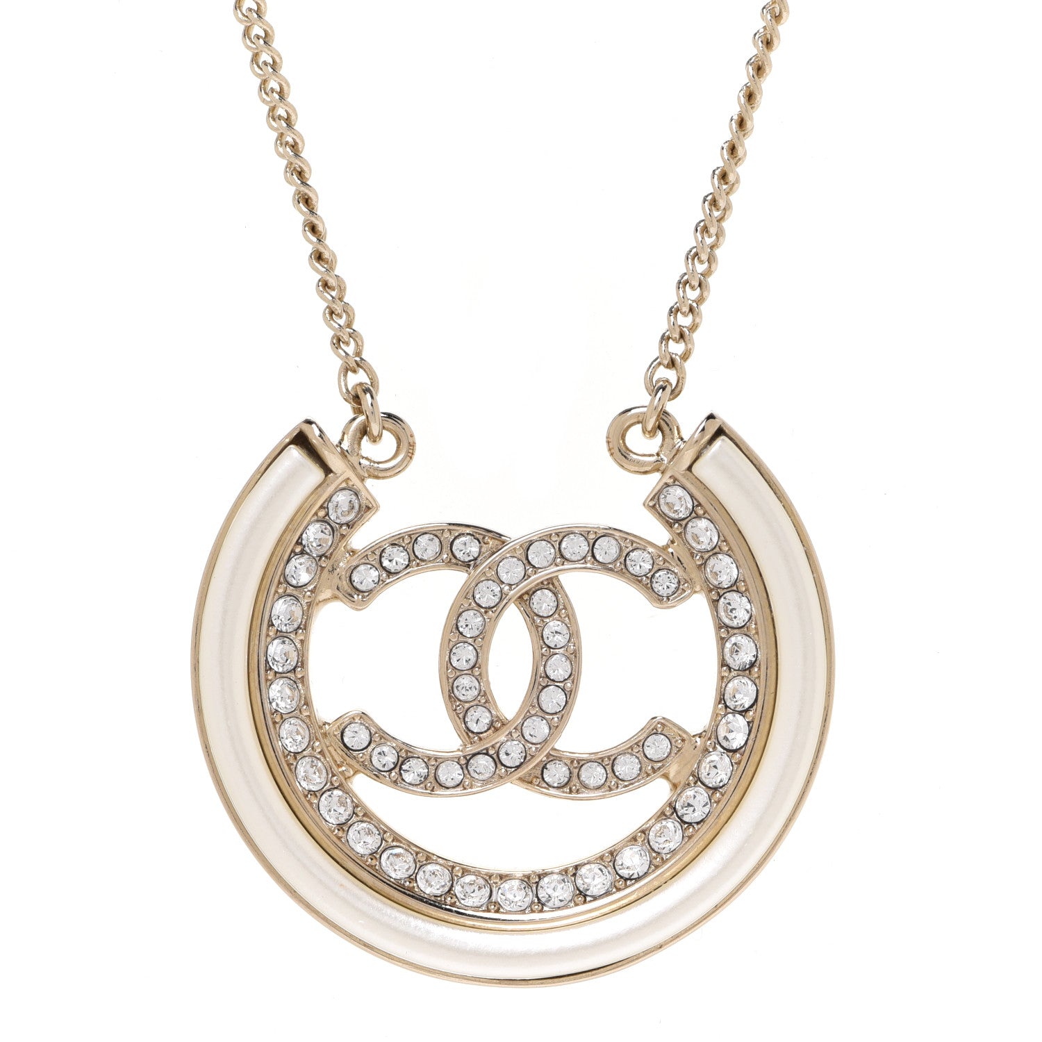 Chanel Pearl Crystal CC Pendant Necklace Gold 4 of 6