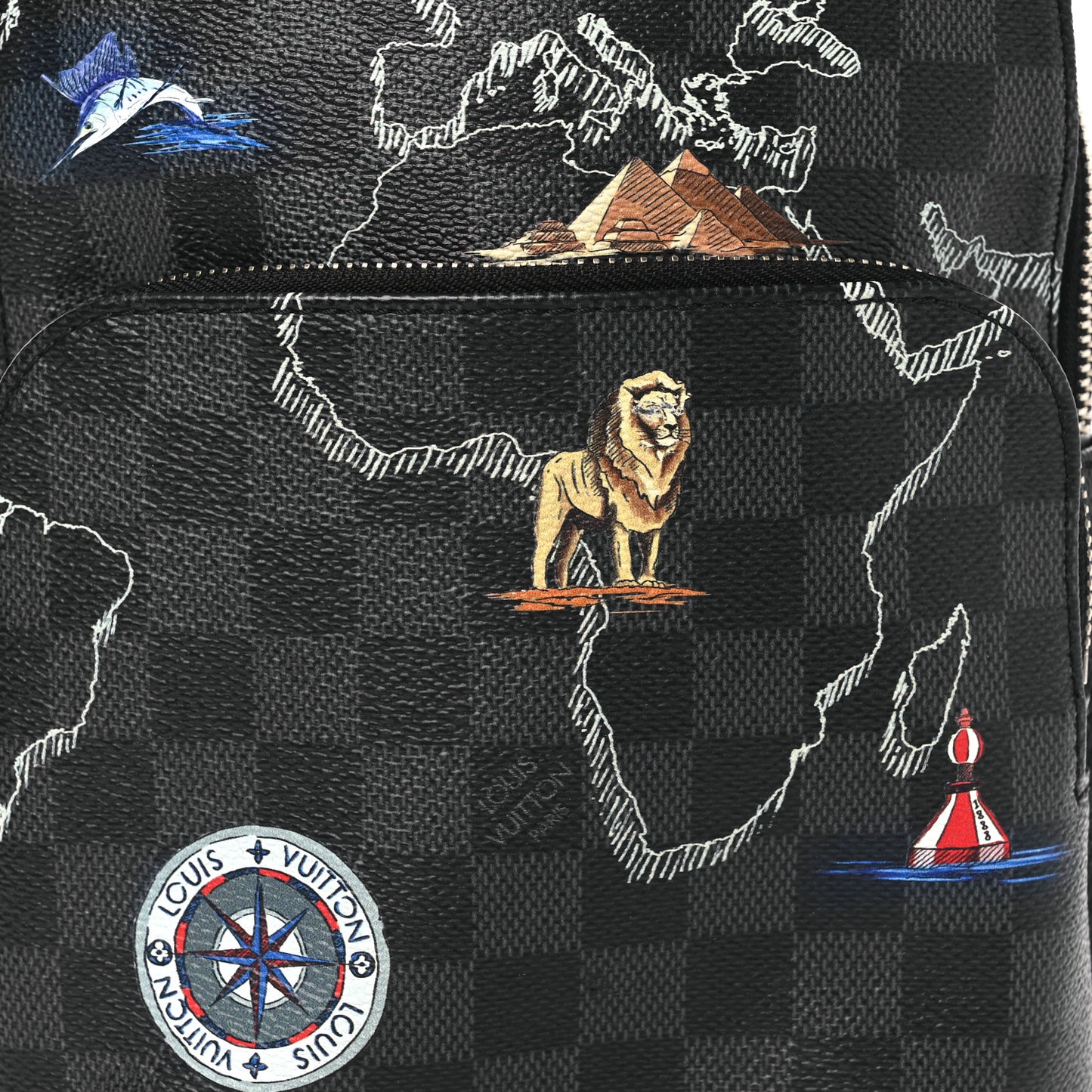 Damier Graphite World Map Avenue Sling Backpack