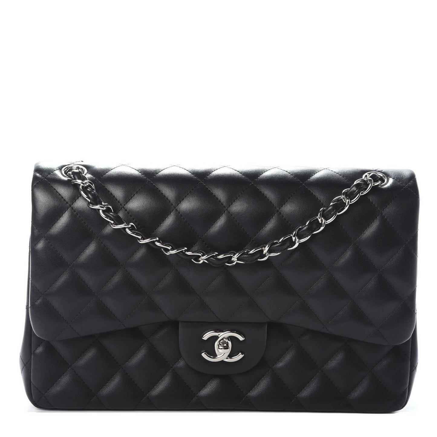 Lambskin Quilted Jumbo Double Flap Black