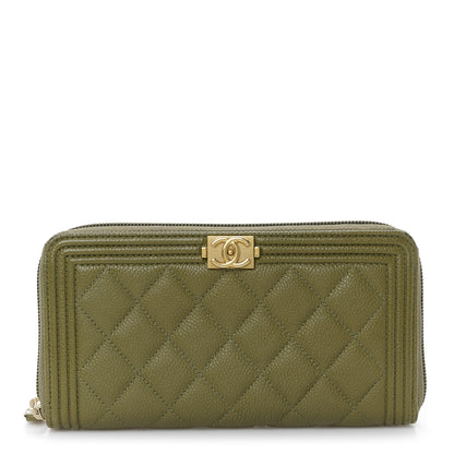 Chanel Caviar Quilted Boy Long Zip Around Wallet Khaki 1 of 9