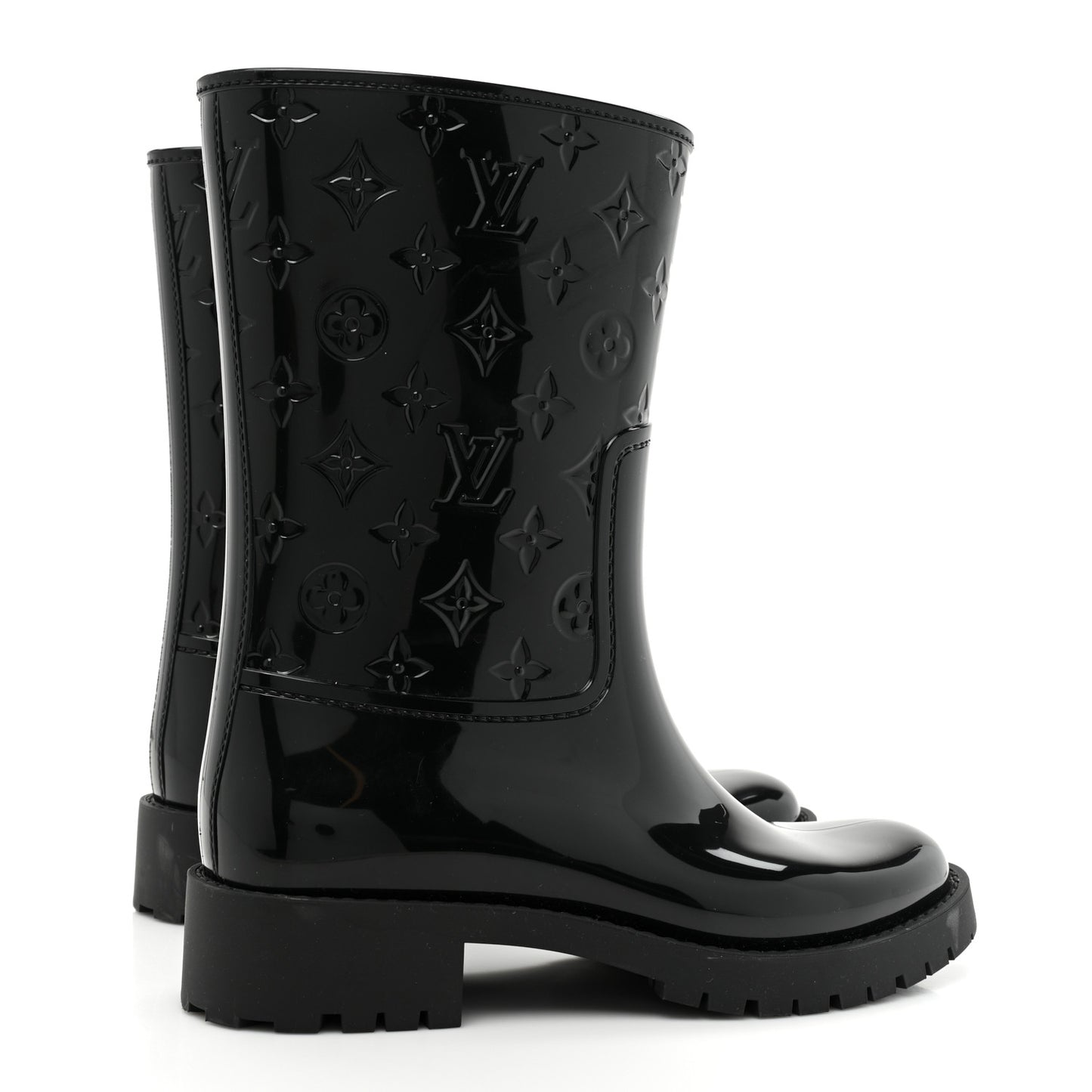 Rubber Embossed Monogram Drops Flat Half Boots 39 Black