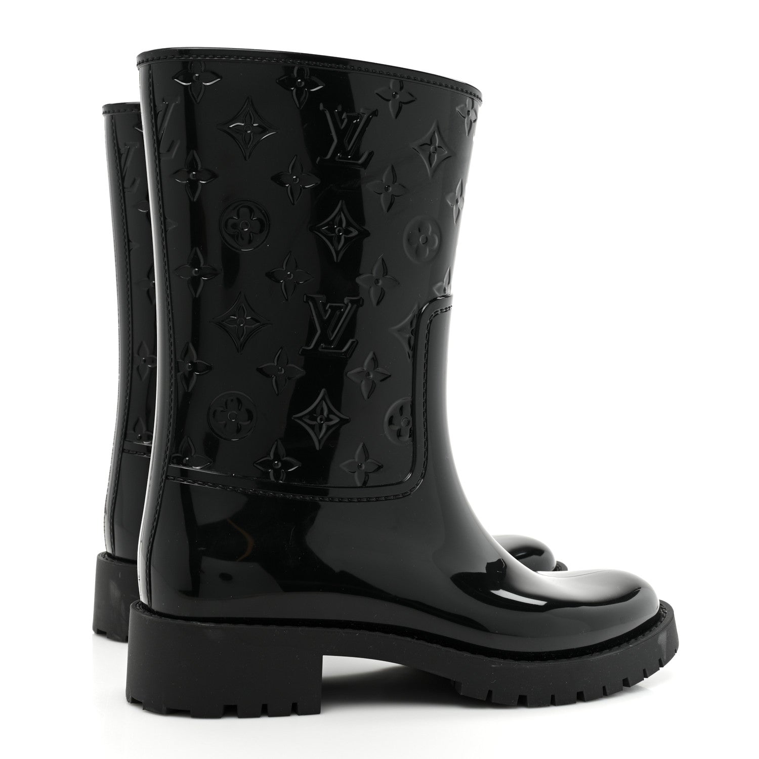Louis Vuitton Rubber Embossed Monogram Drops Flat Half Boots 39 Black 4 of 7