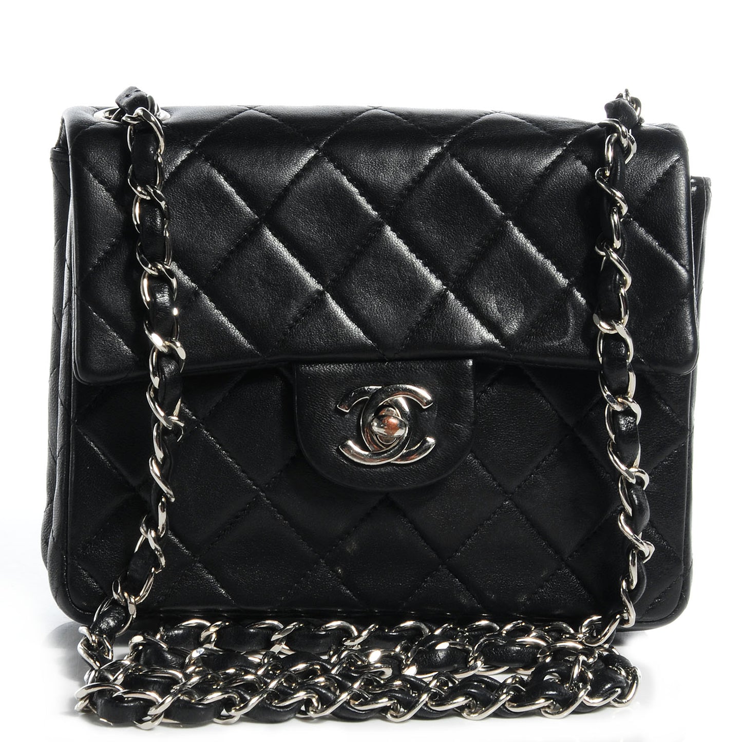 Lambskin Quilted Mini Square Flap Black