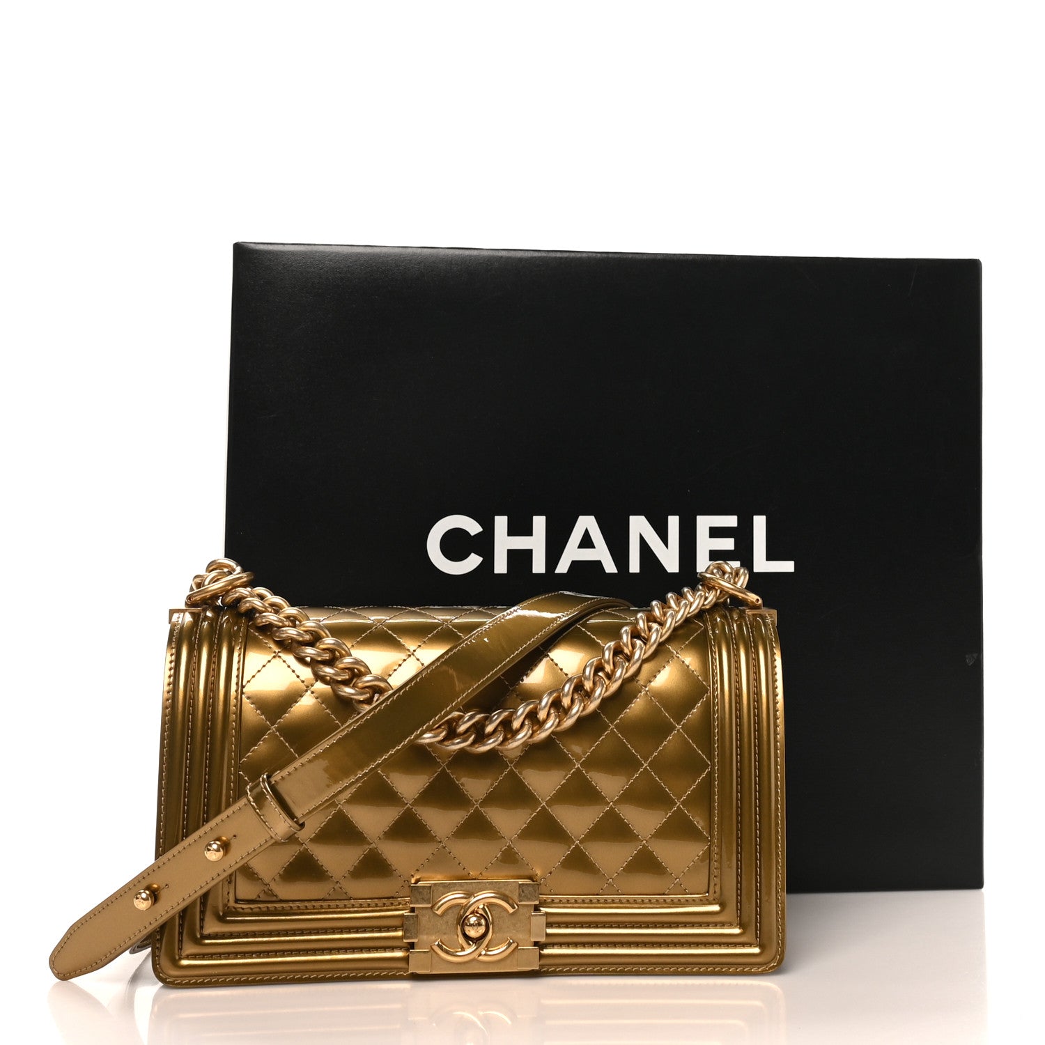 Chanel Metallic Patent Calfskin Quilted Medium Boy Flap Gold 12 of 12
