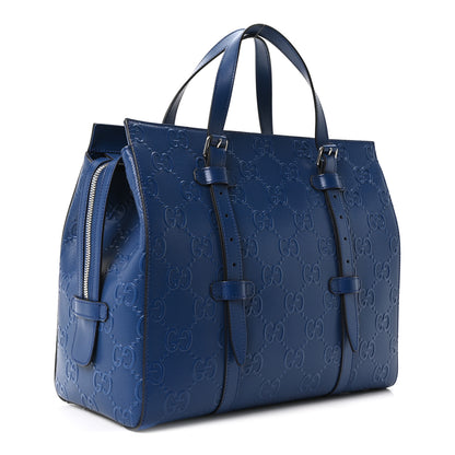 Gucci Calfskin GG Tennis Embossed Tote Bag Intense Metal Blue 3 of 10