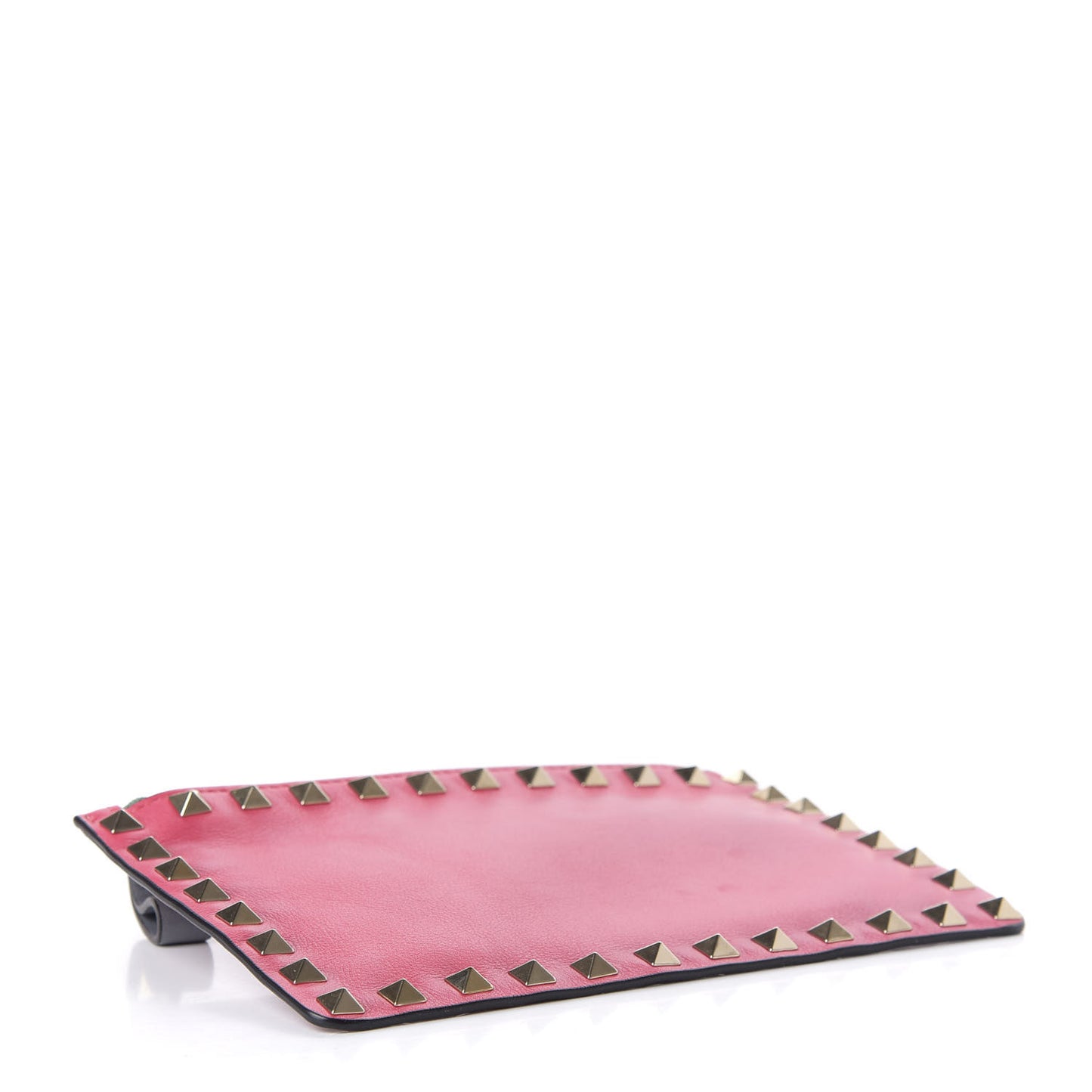 Vitello Italian Pop Small Rockstud Zip Pouch Deep Rose Scarlet