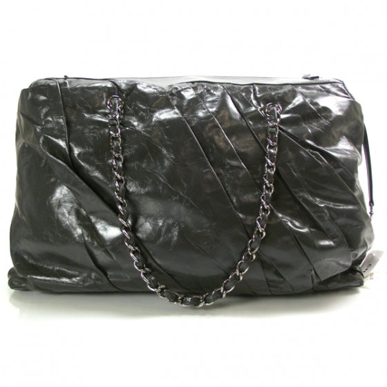Leather Twisted Large Tote Gray