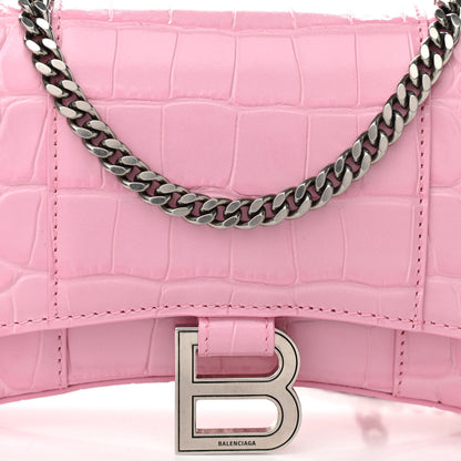 Balenciaga Shiny Calfskin Crocodile Embossed Hourglass Chain Bag Candy Pink 7 of 10