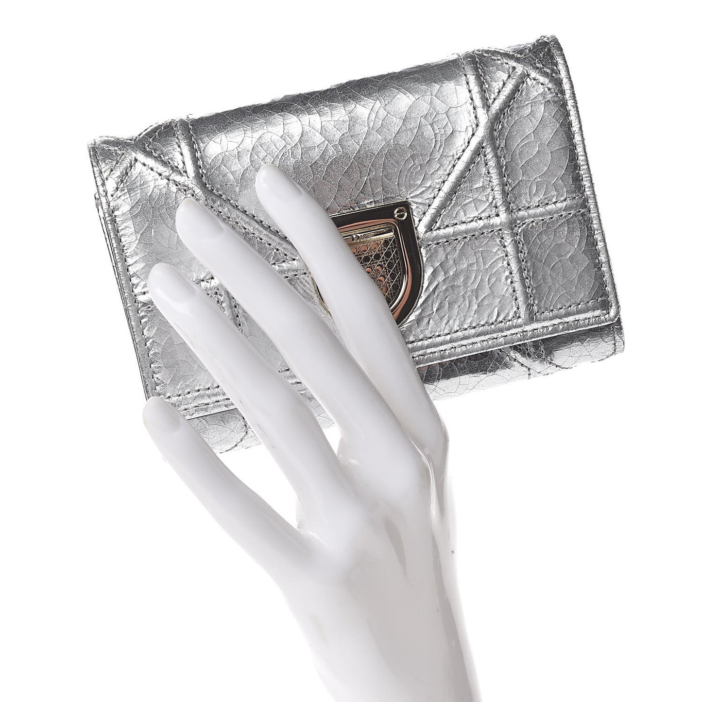 Ceramic Effect Deerskin Cannage Diorama Elancee Wallet Silver