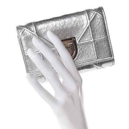 Christian Dior Ceramic Effect Deerskin Cannage Diorama Elancee Wallet Silver 2 of 12