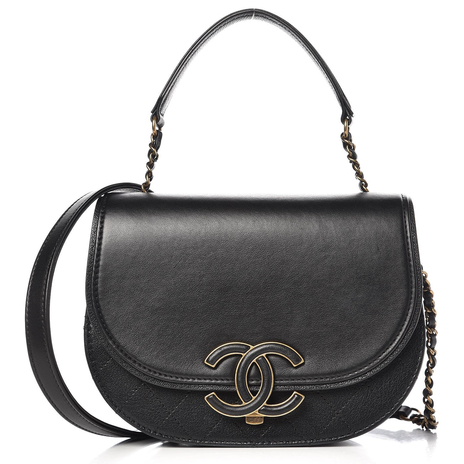 Chanel Shiny Calfskin Goatskin Quilted Small Coco Curve Messenger Flap Black 1 of 10