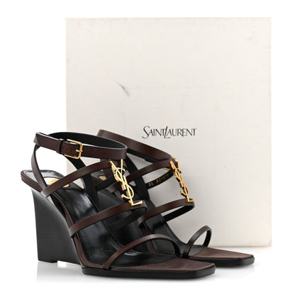Saint Laurent Calfskin Cassandra 90 Wedges 37.5 Ultra Dark Brown 11 of 11